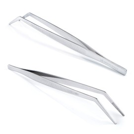 MSY BIGSUNNY Stainless Steel Kitchen Precision Tweezers Tongs with Curved Tip, Multipurpose Tweezers for Cooking, Feeding, Crafting (2, 9.5")