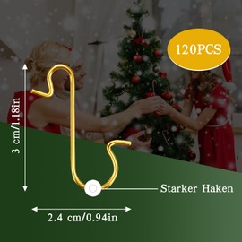 Quick Hanger, Pack of 120 Christmas Ornament Hooks, Christmas Tree Decorations, Christmas Tree Hangers, Gold for Tree Decorations and Christmas Tree Baubles for Easy Hanging