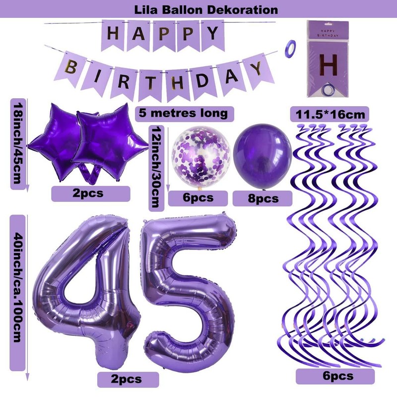 SNOWZAN Balloons 45th Birthday Decoration Purple 32 Inch Giant Number