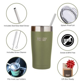 Healthy Human Insulated Stainless Steel Tumbler Travel Cruiser Cup with Straw and Lid 32 Olive