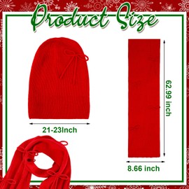 Chicingyou 2 Pcs Red Bow Knitted Hat and Scarf Set for Women and Men Christmas Winter Soft Hat and Shawl Wraps Scarves Bow Thick Warm Suit Winter Accessories for Christmas Valentine's Day Gift