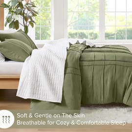 Comfort Spaces Olive Green Full Size Comforter Set - 3 Pieces Pintuck Pleated Bedding Sets, All Season Lightweight, Extra Softness Pre-Washed Microfiber Bed Set, Shams