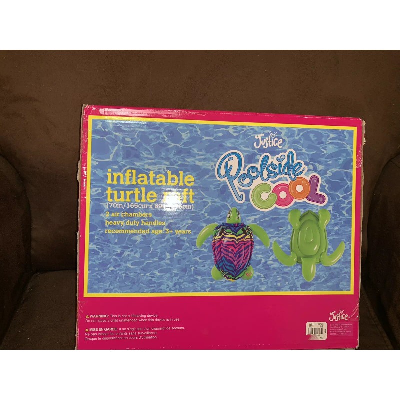 JUSTICE TURTLE GIANT INFLATABLE RAFT POOLSIDE COOL 70” X 69”