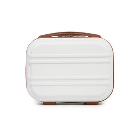 KONO Cosmetic Case Hard Shell Small Beauty Case Women's Hand Luggage 28 x 21 x 15 cm (Cream White), cream white