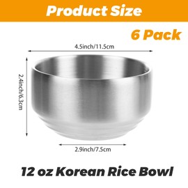 GBACHOOSE 6 Pack 12 oz Stainless Steel Bowl with Lid Korean Soup Rice Bowl for Cereal Kitchen Restaurant Double-walled Anti Scalding Metal Bowls for Soup Salad Noodles Insulated