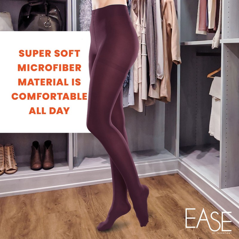 Ease Microfiber 20-30mmHg Moderate Compression Support Tights (Black, Large Long)