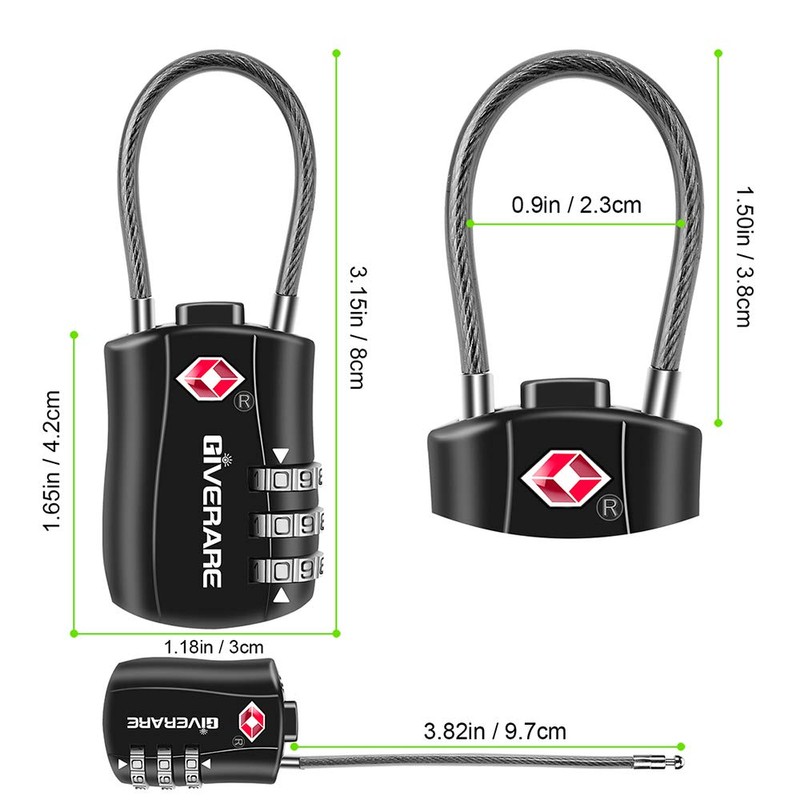 GIVERARE TSA Approved Luggage Locks, Combination Travel Cable Lock, Re-settable