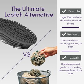Avilana Avilana Silicone Exfoliating Body Scrubber C Dual-Sided Silicone Loofah for Shower, Body Scrubber for Men & Women, Gentle Loofa Alternative, Easy-to-Clean Silicone Body Scrubber(Dark Gray with Silver)
