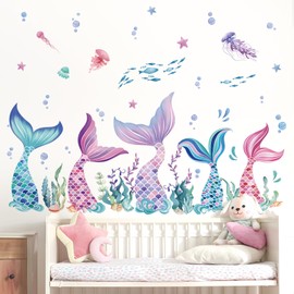 wondever Mermaid Tail Wall Stickers, Bubble & Seaweed, Waterproof PVC Matte Material, Peel & Stick for Baby Nursery, Bedroom, Bathroom, Indoor Decor