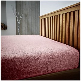 Teddy Bear Fleece Fitted Sheet King Size, Warm & Cozy Fluffy Plain Bedding Super Soft Bedsheet, Pink