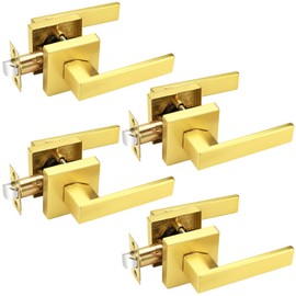 4 Pack Probrico Gold Passage Door Handles Indoor,Keyless Interior Door Levers,Closet Handles Square Hallway and Passage Handle