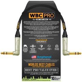 1.5 Foot - WBC-PRO-Quad Ultra-Silent Ultra-Flexible Balanced Star-Quad Cable with Amphenol QS3R-AU ¼ Inch (6.35mm) Gold Right-Angled TRS Stereo Phone Plugs & Black Tweed Jacket
