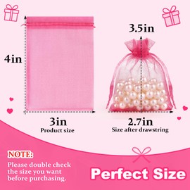 Crweety 50 Pcs 3x4 Inch Hot Pink Organza Bags, Small Mesh Gift Bags for Birthday Party, Baby Shower, Bridal Shower Favor, Delicate Jewelry Pouches for Valentine Mother's Day