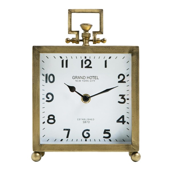 NIKKY HOME Metal Table Clock, Silent Non-Ticking Classic Battery Operated Decorative Mantel Desk Shelf Clock for Living Room Decor - Gold