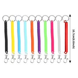 10Pcs Anti-Lost Plastic Spiral Keyring, Stretchy Spiral Keyring with Retractable Keyring and Carabiner Spring Key Holder Extending Retractable Theftproof Key Chains Keychain for Keys Wallet Phone Back