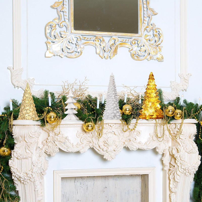 4 Pack Christmas Tree Table Decoration Gold Glass Ceramic Glitter