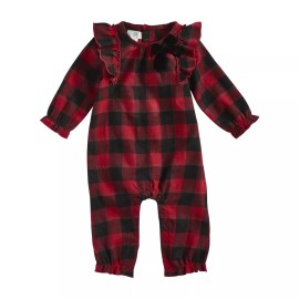 Mud Pie Baby Girl  Christmas Buffalo Check Flannel 1 Piece Outfit Size 6-9 M NEW