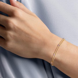 Clearine 925 Sterling Silver Dainty Cubic Zirconia Charm Purple Layer Link Bracelet, Gold Plated Birthstone Bracelets for Women, Christmas Birthday Mothers Valentines Day Jewellery Gifts