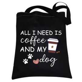 All I Need is Coffee and My Dog Lover Gifts for Coffee Lovers Tote Bag Dog Mom Gift for Dog Owner Reusable Shopping Bag (coffee dog tote)