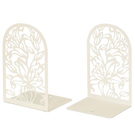 CNK Book Ends, Premium BookEnds for Bookend Shelves, Book Stopper Metal Book Ends for Home Office Heavy Books, Book Shelf Holder, Home Decorative, Book Stoppers, Book Holder (Lily Flower White)