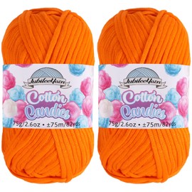 JubileeYarn Cotton Candies Yarn - Beginner Cotton Nylon Blend - Crochet H-8 or Knitting US 9/5.5mm - Worsted Weight with Easy to See Stitches - Tangerine Tango - 2 Skeins