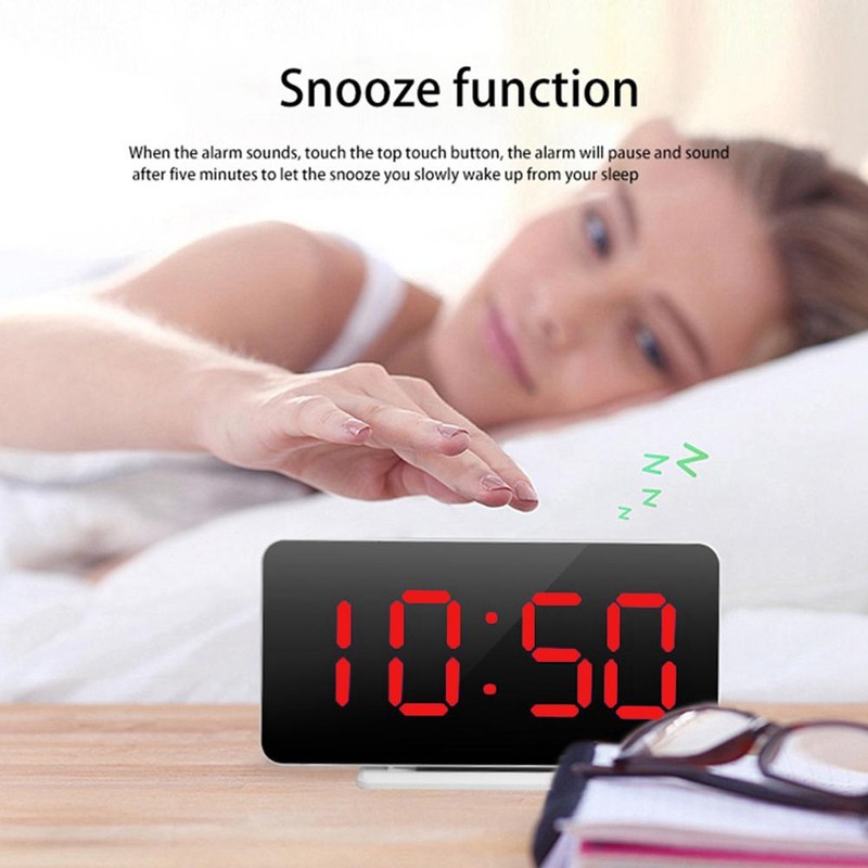 LED Mirror Alarm Clock Electronic Alarm Clock Adjustable Mirror Bedside