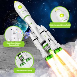 Herenear Space Rocket Toy for Children, Space Shuttle Model for 3 6 8 9 Years Children, Space Mission Spaceship Toy, STEM Air Space Rocket Launcher, 5-in-1 Educational Toy with Scooter