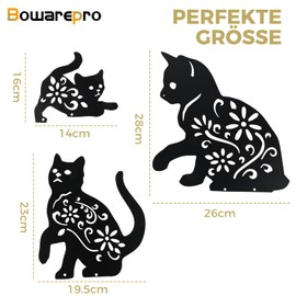 bowarepro 3 Pieces Metal Garden Cat Stake, Black Scarecrow Cat, Garden Decoration Cat, Metal Black Cat Silhouette Cat Decorative Garden Stake for Pathway Yard Lawn Outdoor