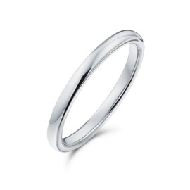 Bling Jewelry Simple Minimalist Thin Stackable Dome Couples Titanium Wedding Band Ring for Men for Women Polished Silver Tone 2MM