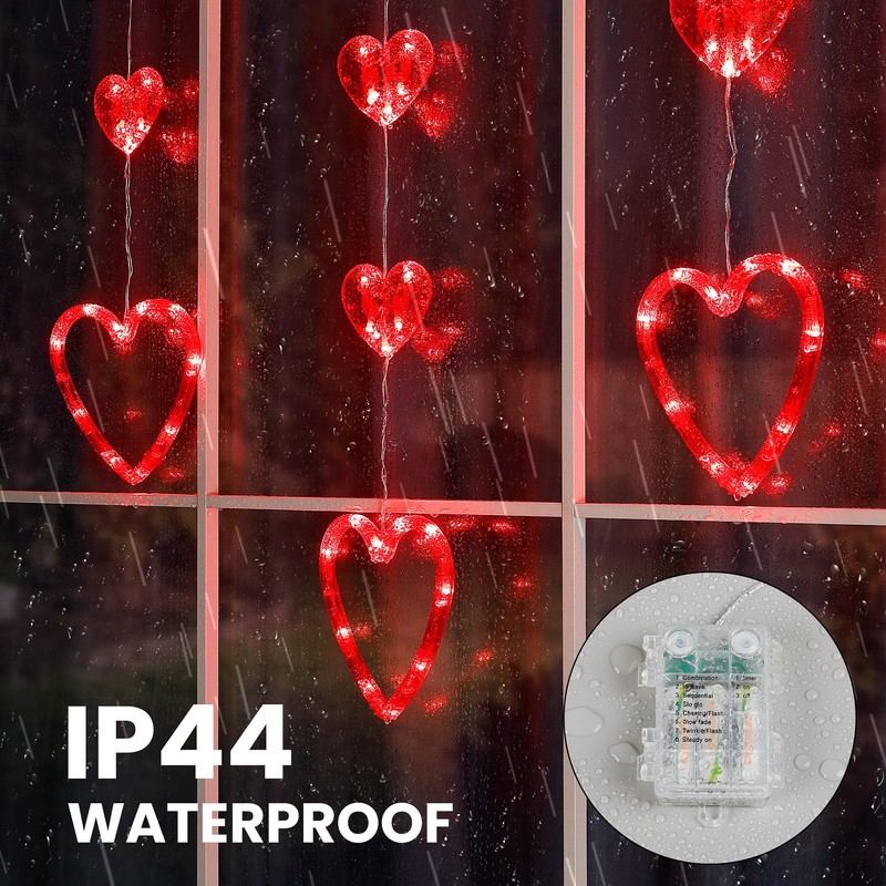 Briteglotec Hanging Window Lights, Red Heart Shape