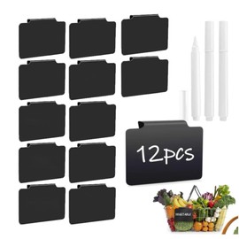 12 PCS Basket Labels Clip,Removable Chalkboard Label Holders Kitchen Pantry Storage Labels for Home Sorting Organization Box Tables Shelves Clip Label(3Pcs Chalk Pens)