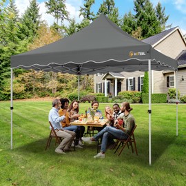 HOTEEL 10x10 Pop Up Canopy, Easy Setup Party Tent with Carry Bag, Weight Bag, Outdoor Portable Event Shelter for Backyard, Market, Gray