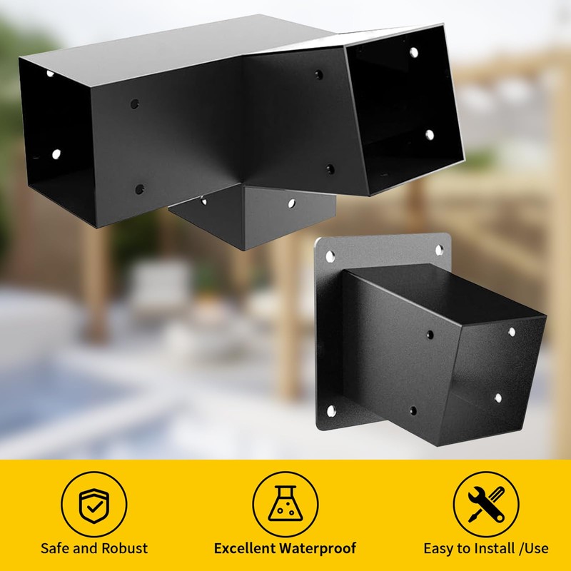 Pergola Slanted Roof Bracket kit 4 Pack,3-Way 15-Degree Right Angle