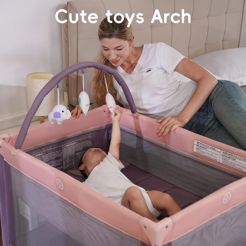 Pamo Babe Pack and Play with Bassinet, Pink Portable Playard