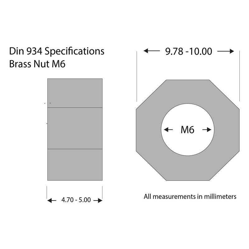 Metric Hexagonal (Hex) Full Nuts Solid Brass Various Sizes And