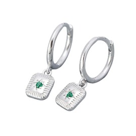 Vintage Square Drop Dangle Small Hoop Earrings for Women 925 Sterling Silver Green CZ Star Charms Drop Dangling Huggie Hoops Cartilage Hypoallergenic Jewelry Christmas Birthday (Silver)