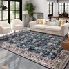 PESSEN Blue Boho 5x7 Washable Area Rug, Low Pile Ultra
