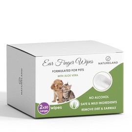 Natureland [Large Size Finger Wipes] Dog & Cat Ear Finger Wipes - Otic Cleaning Wipes for Infections and Controlling Ear Infections and Ear Odor in Pets (100 Large)