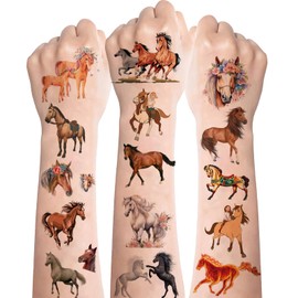 Horse Tattoos for Children, 8 Sheets, Skin-Friendly Horses Children's Tattoo, Waterproof Temporary Horses Children's Tattoos Sticker for Boys Girls Party Bags Children's Birthday Festival Party