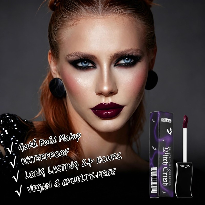 DE'LANCI Burgundy Red Gothic Lips Gloss Dark Red, Waterproof and