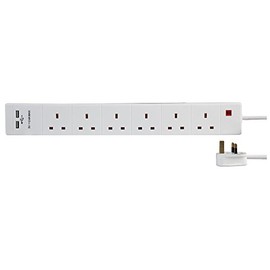 Extension 6 Gang 2 USB, White 1M, Power Outlet Strips Electrical, Qty X 1