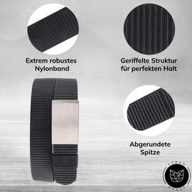 BELTINGER Vegan Belt Fully Adjustable 3.5 cm Extremely Robust Automatic Belt 35 mm Plain Nylon Hiking Belt Work Belt, black, silver