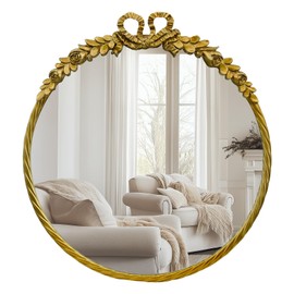 YIDIE Antique Round Mirror, 28''Baroque Style Vintage Mirror Metal Frame Ornate Circle Wall Mirrors for Bathroom, Living Room or Bedroom,Retro Gold
