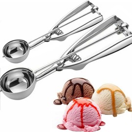 2 pcs Ice Cream Scoops with Easy Trigger Set Medium 5CM Small 4CM Stainless Steel Ice Cream Scoop for Melon Meatballs Mellon Balls Mashed Potatoes and Muffins