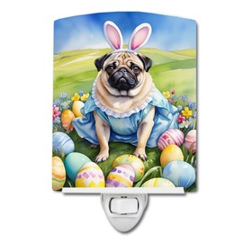 Caroline's Treasures Pug Easter Egg Hunt Ceramic Night Light Compact, UL-Certified, Ideal for Bedroom, Bathroom, Nursery, Hallway, Kitchen, 6x4x3, Multicolor