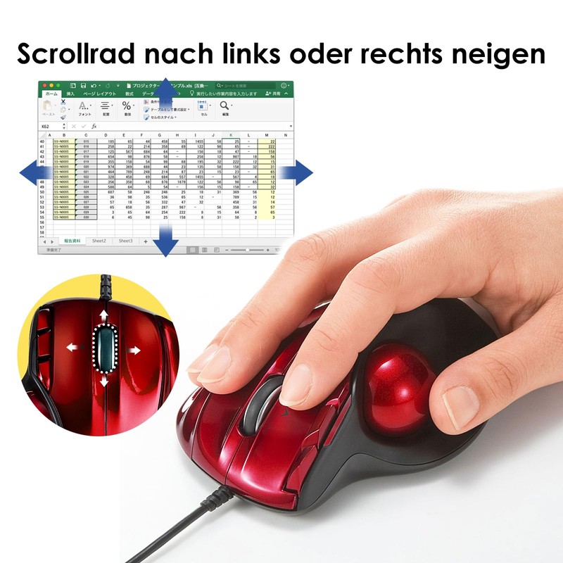 SANWA Wired Ergonomic Trackball Mouse, Programmable Roller Ball Mice, Tilt