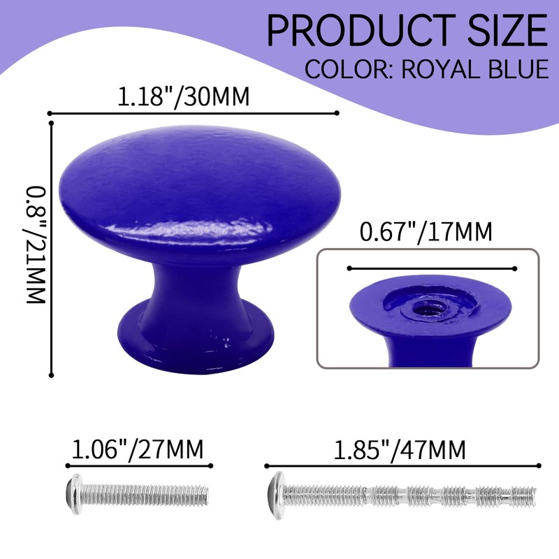 Zorveiio 10Pcs Royal Blue Round Cabinet Knobs, Metal Drawer Knobs