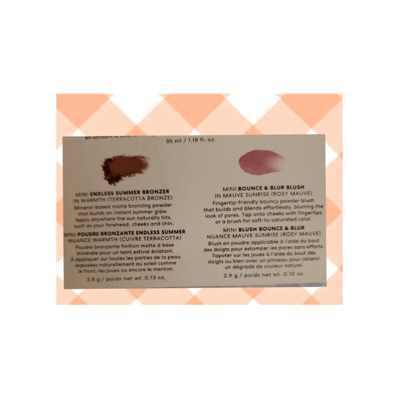Bareminerals 2 piezas bronceador y rubor mini nuevo calor/malva amanecer