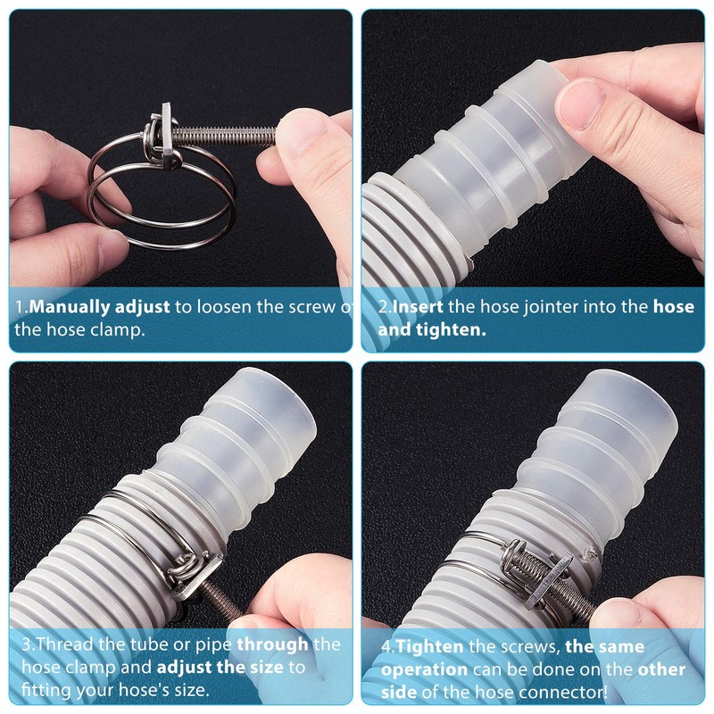 4 Pieces Double Wire Hose Clips Adjustable Stainless Steel Hose