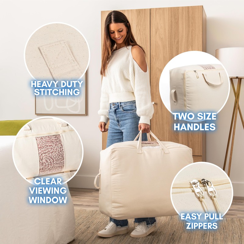 Soft Canvas Storage Bags with Zipper. Thick Breathable, 2pc King/Queen